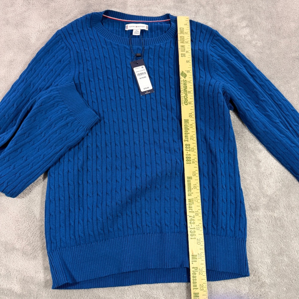 Tommy Hilfiger Cable Knit Sweater Women XL Blue XW07179 400 C3J Cotton Crewneck - Picture 2 of 9